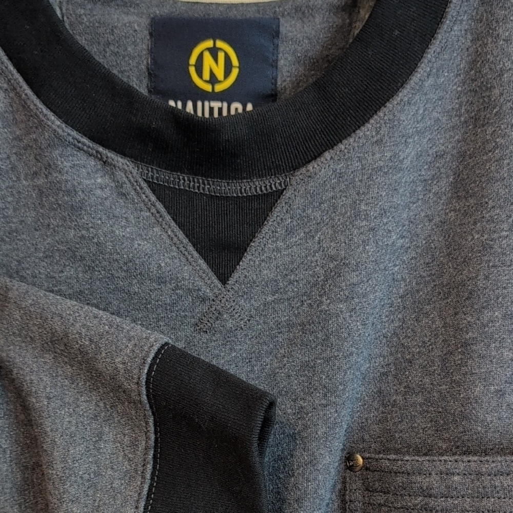 Nautica Men's Heather Navy Blue Crewneck Sweatshirt With Pocket - Picture 6 of 8